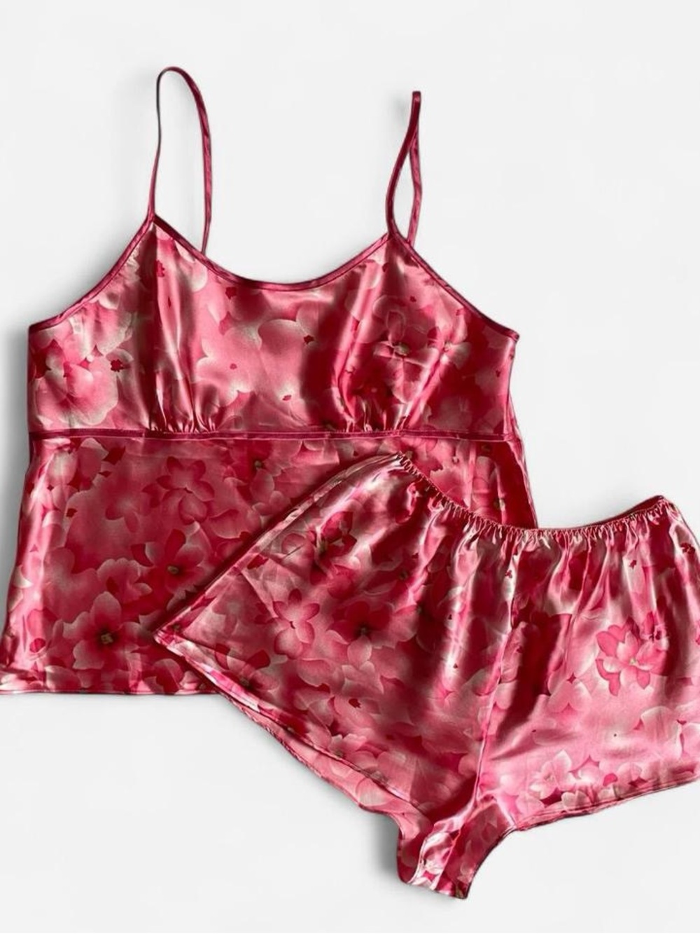 Vintage Y2K pink satin floral cami & shorts sleep set